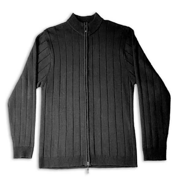 Men's Black Sweater Cardigan with Zipper - Picture 1 of 7